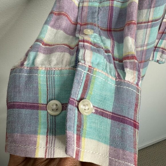 Tommy Bahama Linen Long Sleeve Button Down Shirt 2XL Blue Purple Plaid - Picture 5 of 12